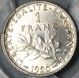1920 PCGS MS 65 France 1 Franc Sower Silver Mint State Last Year Coin (23070203C)