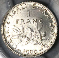 1920 PCGS MS 65 France 1 Franc Sower Silver Mint State Last Year Coin (23070203C)
