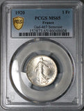 1920 PCGS MS 65 France 1 Franc Sower Silver Mint State Last Year Coin (23070203C)