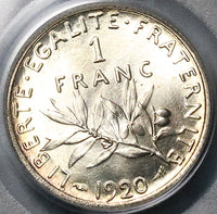 1920 PCGS MS 66 France 1 Franc Sower Mint State Last Year Silver Coin (25042301C)