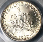 1920 PCGS MS 66 France 1 Franc Sower Mint State Last Year Silver Coin (25042301C)