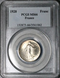 1920 PCGS MS 66 France 1 Franc Sower Mint State Last Year Silver Coin (25042301C)