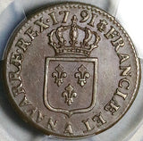 1791-A PCGS AU 50 France Sol Louis XVI Paris Mint Heron Royal Coin (25100203C)