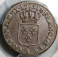 1791-A PCGS AU 50 France Sol Louis XVI Paris Mint Heron Royal Coin (25100203C)