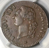1791-W PCGS XF 45 France Louis XVI Sol Royal Lille Mint Copper Coin POP 1/5 (24090102C)