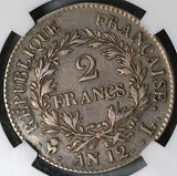 1803-L NGC VF 25 France 2 Francs Napoleon I An 12 Bayonne 15k Silver Coin POP 1/0 (24012702C)