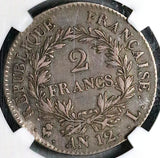 1803-L NGC VF 25 France 2 Francs Napoleon I An 12 Bayonne 15k Silver Coin POP 1/0 (24012702C)
