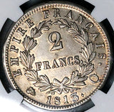 1813-Q NGC AU 55 France 2 Francs Napoleon I Perpignan Silver Coin POP 1/0 (24061602C)
