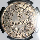 1813-Q NGC AU 55 France 2 Francs Napoleon I Perpignan Silver Coin POP 1/0 (24061602C)