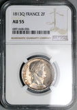 1813-Q NGC AU 55 France 2 Francs Napoleon I Perpignan Silver Coin POP 1/0 (24061602C)