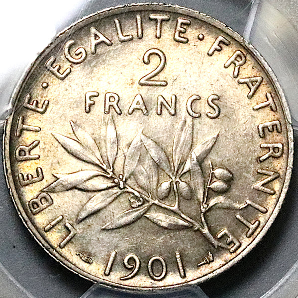 1901 NGC MS 62 France 2 Francs Semeuse Sower Silver Coin (23081001C)