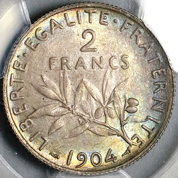 1904 PCGS MS 63 France 2 Francs Semeuse Sower Paris Mint Silver Coin (24112802C)