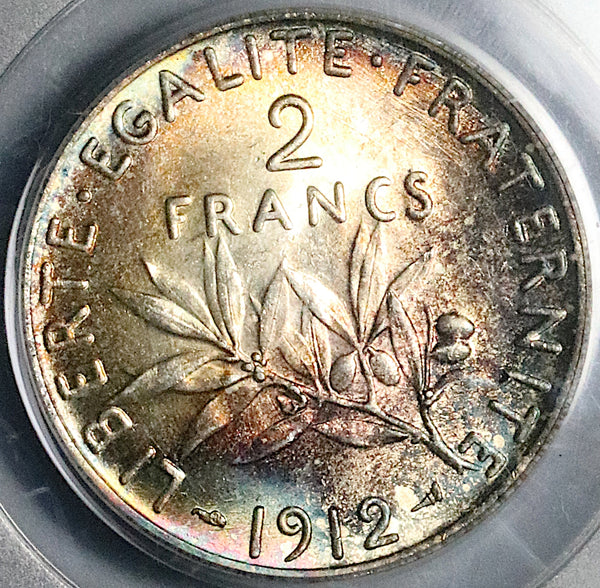1912 PCGS MS 64 France 2 Francs Semeuse Sower Silver Coin POP 6/1 (24040903C)