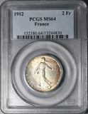 1912 PCGS MS 64 France 2 Francs Semeuse Sower Silver Coin POP 6/1 (24040903C)