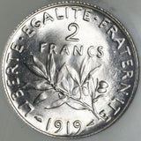 1919 NGC MS 67 France 2 Francs Semeuse Sower Silver Coin POP 3/0 (21101706D)
