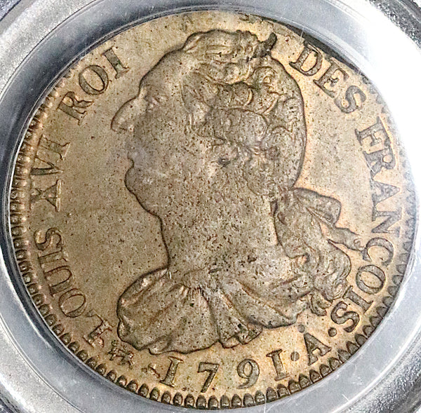 1789-M PCGS MS 63 Louis XVI France 1/2 Sol Toulouse Mint Red/Brown