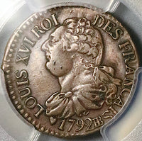1792-BB PCGS XF 40 France 3 Deniers Louis XVI Strasbourg Coin POP 1/3 (25070701C)