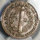 1792-BB PCGS XF 40 France 3 Deniers Louis XVI Strasbourg Coin POP 1/3 (25070701C)