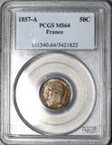 1857-A PCGS MS 64 France 50 Centimes Napoleon III Silver Coin POP 3/2 (26012302C)