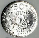 1919 NGC MS 67 France 50 Centimes Sower Semeuse Paris Mint Silver Coin (26032601C)