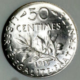 1919 NGC MS 67 France 50 Centimes Sower Semeuse Paris Mint Silver Coin (26032601C)