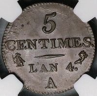 1795-A NGC MS 63 France 5 Centimes L'an 4 Directoire Paris Mint Coin (25071602C)