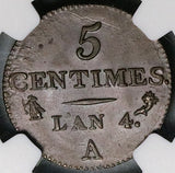 1795-A NGC MS 63 France 5 Centimes L'an 4 Directoire Paris Mint Coin (25071602C)