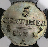 1795-A NGC MS 63 France 5 Centimes L'an 4 Directoire Paris Mint Coin (23111504C)