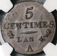 1795-A NGC MS 63 France 5 Centimes L'an 4 Directoire Paris Mint Coin (25071602C)