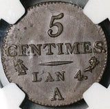 1795-A NGC MS 63 France 5 Centimes L'an 4 Directoire Paris Mint Coin (25071602C)