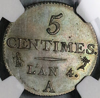 1795-A NGC MS 63 France 5 Centimes L'an 4 Directoire Paris Mint Coin (23111504C)