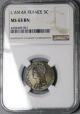 1795-A NGC MS 63 France 5 Centimes L'an 4 Directoire Paris Mint Coin (23111504C)