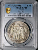 1798 PCGS XF 45 France 5 francs An 7-Q Perpignan Mint Directory Silver Coin POP 2/1 (26050405C)