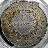 1802-A PCGS AU 58 France 5 Francs Napoleon I Consul An 11 Silver Coin (29080301C)