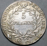 1804-I France 5 Francs VF Napoleon I Limoges Mint An 13 Rare Silver Coin (26081401R)