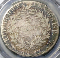 1804-M PCGS F 15 France Napoleon 5 Francs An 13 Empire Toulouse Silver Coin (25081802C)