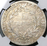 1804-W NGC VG 10 France 5 Francs Napoleon I An 13 Rare Lille 34k Silver POP 1/1 Coin (23072101C)