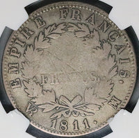 1811-MA NGC F 12 France 5 Francs Napoleon I Marseille Scarce Mint Silver Coin (23091702C)