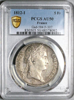 1812-I PCGS AU 50 France Napoleon 5 Francs Empire Limoges Mint Silver Coin (25081901C)