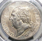 PCGS AU 58 France 5 Francs Louis XVIII Bayonne Mint Crown Silver Coin POP 1/1 (26022201C)