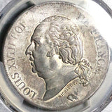 PCGS AU 58 France 5 Francs Louis XVIII Bayonne Mint Crown Silver Coin POP 1/1 (26022201C)