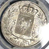 PCGS AU 58 France 5 Francs Louis XVIII Bayonne Mint Crown Silver Coin POP 1/1 (26022201C)