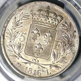PCGS AU 58 France 5 Francs Louis XVIII Bayonne Mint Crown Silver Coin POP 1/1 (26022201C)