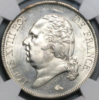 1817-W NGC MS 62 France Louis XVIII 5 Francs Lille Mint Silver