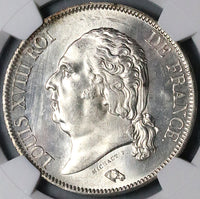 1817-W NGC MS 62 France Louis XVIII 5 Francs Lille Mint Silver