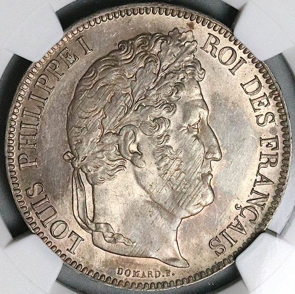 1834-W NGC MS 62 France 5 Francs Louis Philippe I Lille Silver Coin (23102701C)