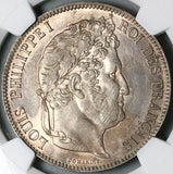 1834-W NGC MS 62 France 5 Francs Louis Philippe I Lille Silver Coin (23102701C)