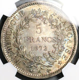 1872-A NGC MS 64 France Silver 5 Francs Hercules Rare Silver Coin (25111404C)