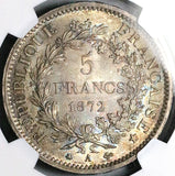 1872-A NGC MS 64 France Silver 5 Francs Hercules Rare Silver Coin (25111404C)