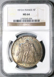 1872-A NGC MS 64 France Silver 5 Francs Hercules Rare Silver Coin (25111404C)